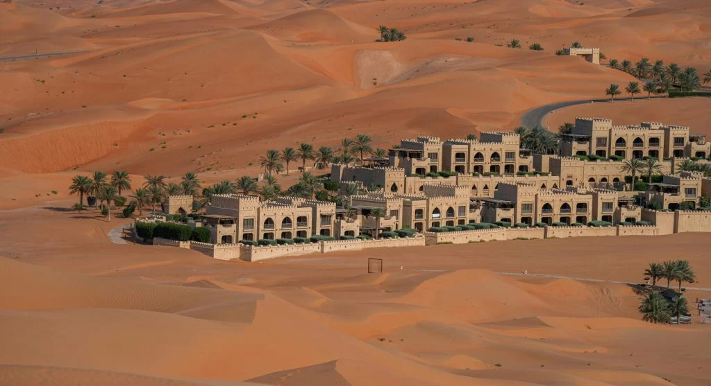luxury resort in desert canyon landscape