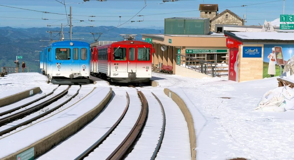 Scenic train journey through European Alps