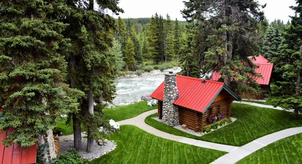 Forest river cabins during luxury outdoor tourism