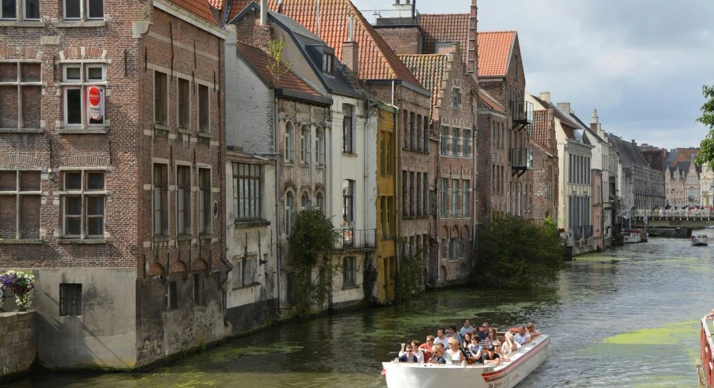 Couple on a canal cruise in Europe