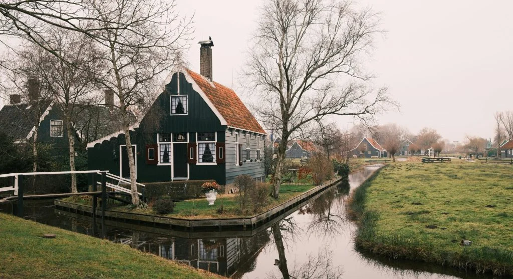 Scenic view of a canal winding through the European countryside