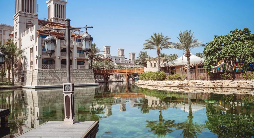 Luxury wellness resort beside a serene canal