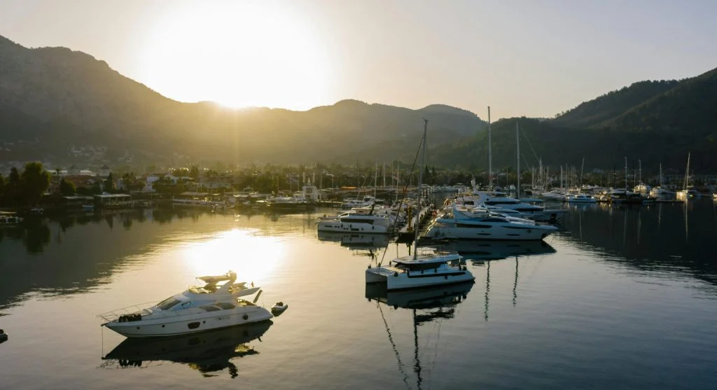 Luxury canal vacation during sunset