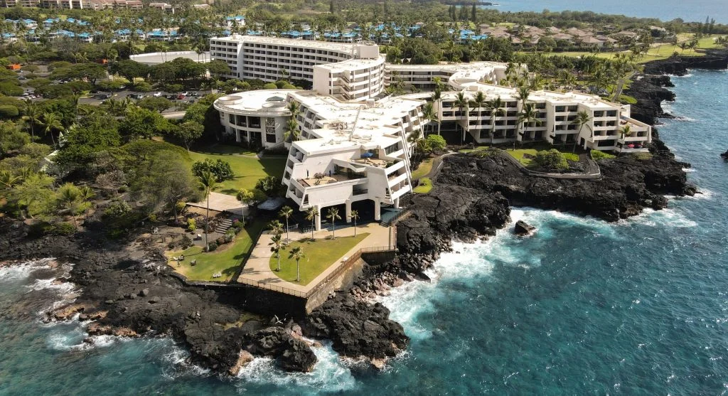 luxury hotel on volcanic island