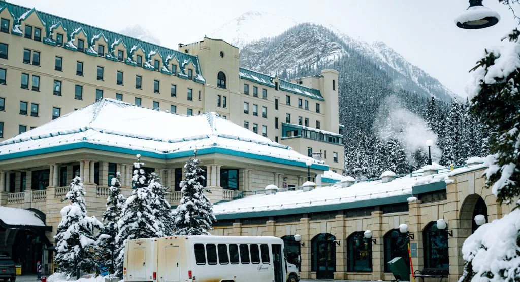 luxury hotel during snowstorm